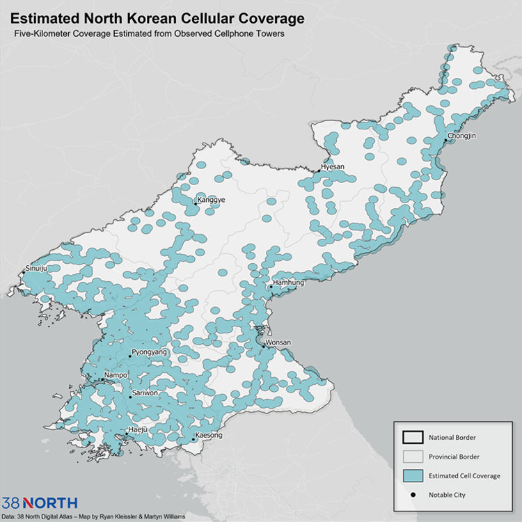 38 North North Korean Cell Coverage Map 750